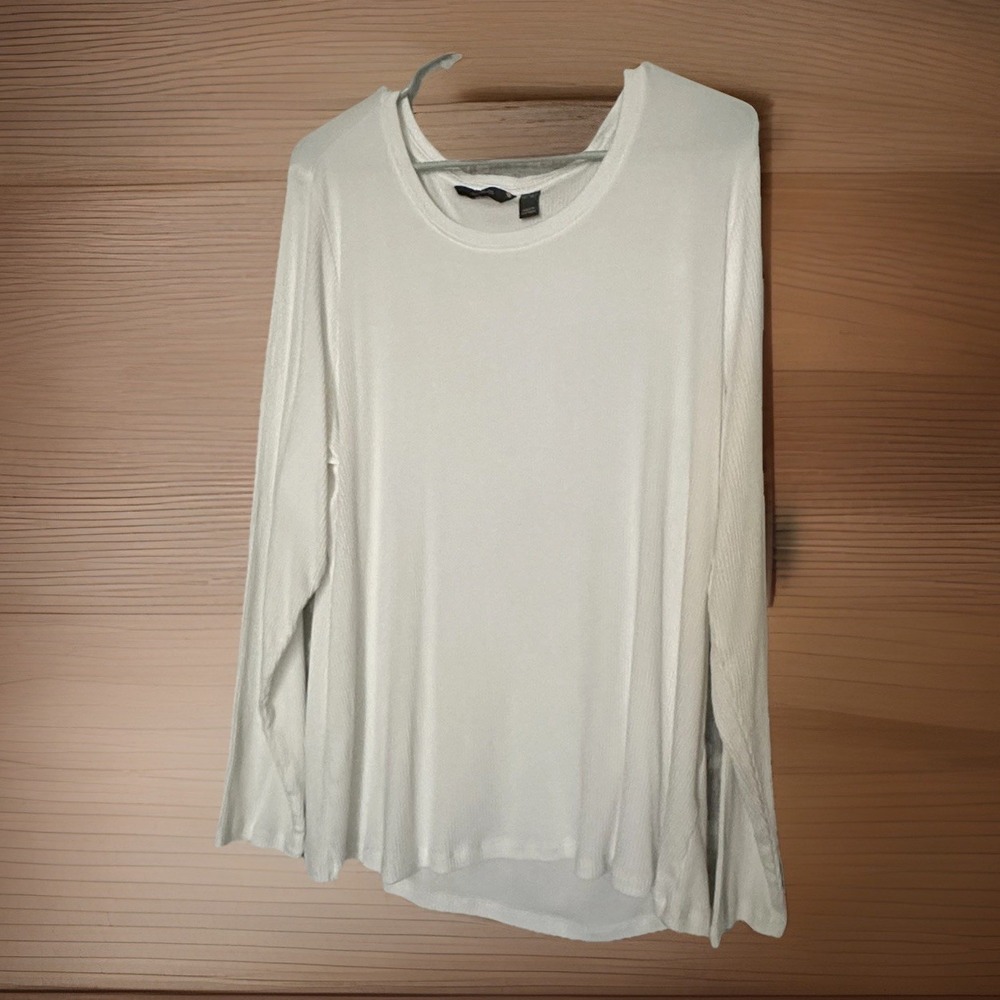 AnyBody Women's Rib Knit Long Sleeve Tunic Top Ivory XL Stretch Casual Lounge‎